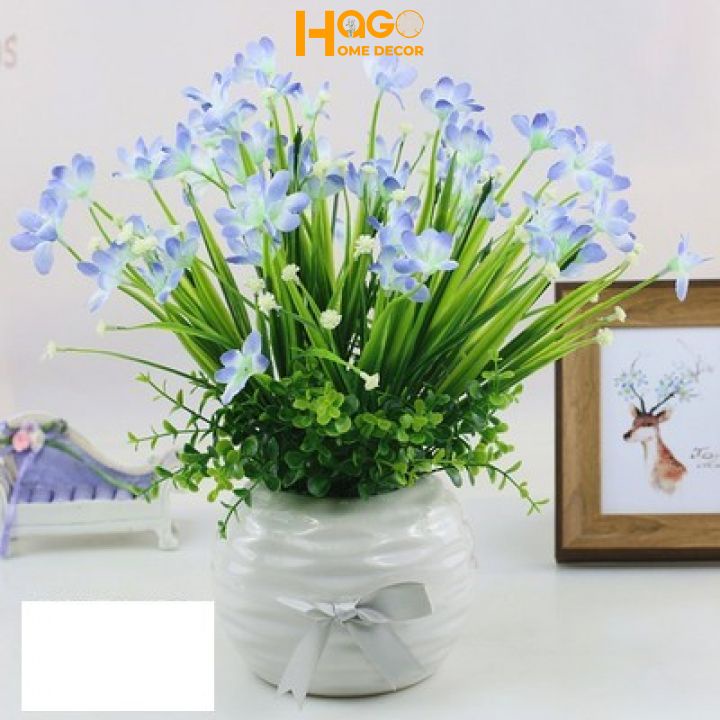 Hoa lụa, chậu hoa,bình hoa thủy tiên cắm sẵn cao 25 cm trang trí, decor nhà cửa, quán cafe