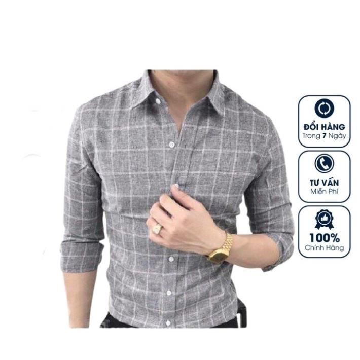 Áo sơ mi nam dài tay OKU, họa tiết kẻ caro, chất vải đũi thoáng mát, phong cách Hàn Quốc !