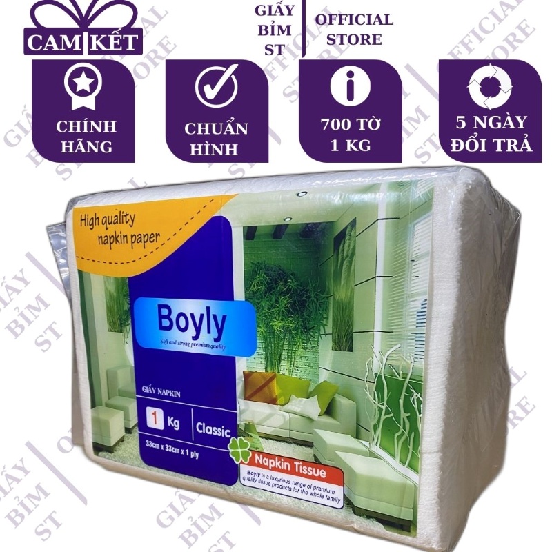 Khăn giấy ăn vuông cân Boyly cuốn cốc khổ 33cm