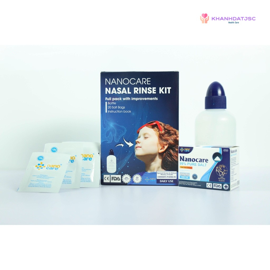 Bình và muối hạt nguyên chất rửa mũi Nanocare