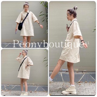 Váy Phối Cổ Sơ Mi Khóa Zip PEONYB Nữ [FREESHIP]🌸 Đầm thun suông tay lỡ kiểu dáng basic có túi ngực bánh bèo Ulzzang HOT