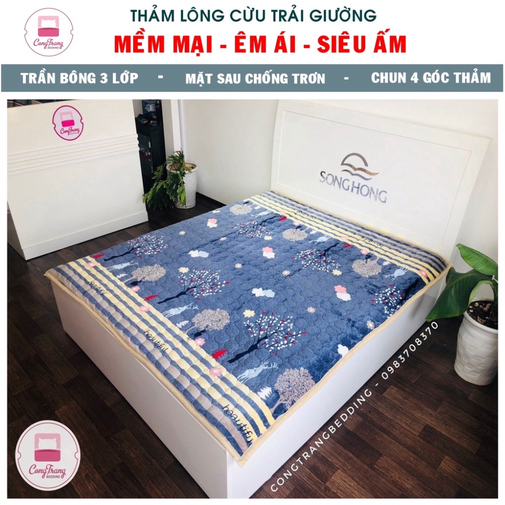 Tấm Trải Giường Đa Năng Nỉ Nhung 3 lớp cực ấm đủ kích thước 4 màu (Chất Liệu Bông Trắng - Giặt Máy Thoải Mái)