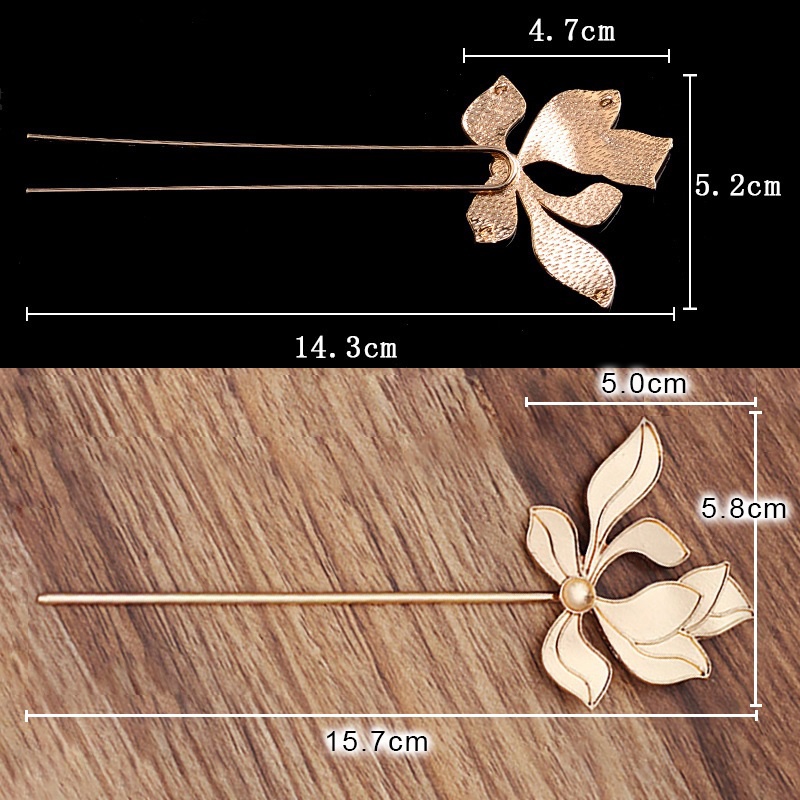 Cán trâm hoa sen sơn tráng men phong cách điểm thúy 143*52mm nguyên liệu làm trâm làm trang sức cổ trang có màu KC