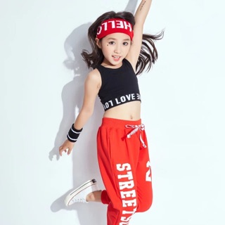 Set Quần Đỏ Áo Đen Nhảy Hiphop - Zumba - Tiktok cho Bé Gái nhà THDANCE