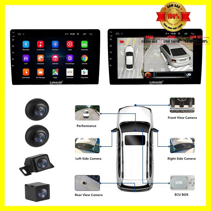 Bộ tích hợp màn hình DVD Android và Camera 360 độ 2 trong 1 chuẩn AHD kết nối 4G dùng cho các loại ô tô AHD-360 - BH 12T | WebRaoVat - webraovat.net.vn