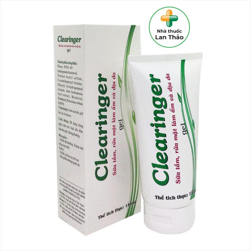 SỮA TẮM VÀ RỬA MẶT CLEARINGER TUÝP 150ML GIÚP GIỮ ẨM LÀM DỊU DA