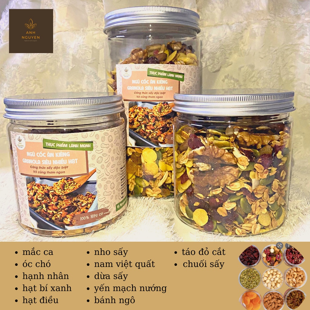 Sẵn hàng NGŨ CỐC GRANOLA HẠT CHIA SIÊU NHIỀU HẠT ĂN KIÊNG NƯỚNG MẬT ONG