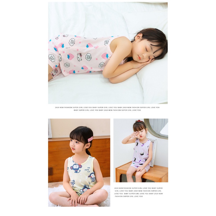 Bộ Áo Không Tay + Quần Short Vải Cotton Phối Lưới Mỏng Thoáng Khí Thời Trang Mùa Hè Cho Bé