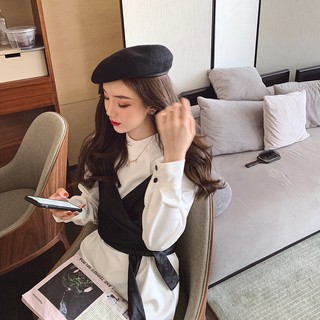 [ Có sẵn ] Áo váy sơ mi vạt lụa chiết eo [ Size M ]