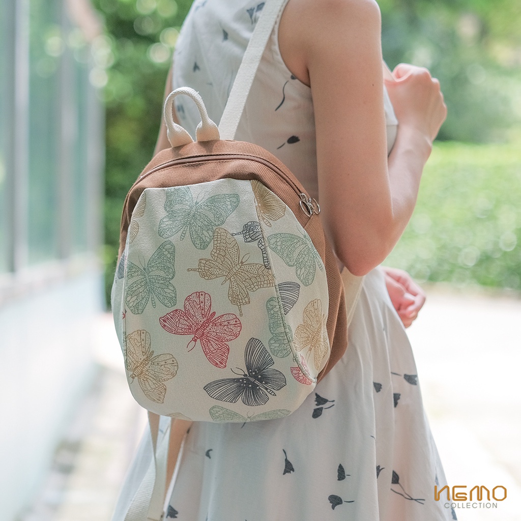 Balo Nữ Họa Tiết Bướm sắc màu, Vải Canvas dày dặn NEMO Collection - BLBB