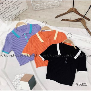 Áo len tăm cổ bẻ croptop ( hình thật, đổi trả nếu không giống hình )