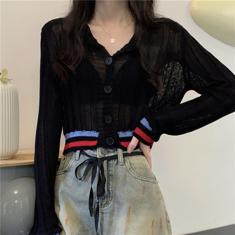 Áo Khoác Cardigan Dệt Kim Mỏng Họa Tiết Kẻ Sọc Thời Trang Mùa Hè Hàng Mới Dành Cho Bạn Nữ