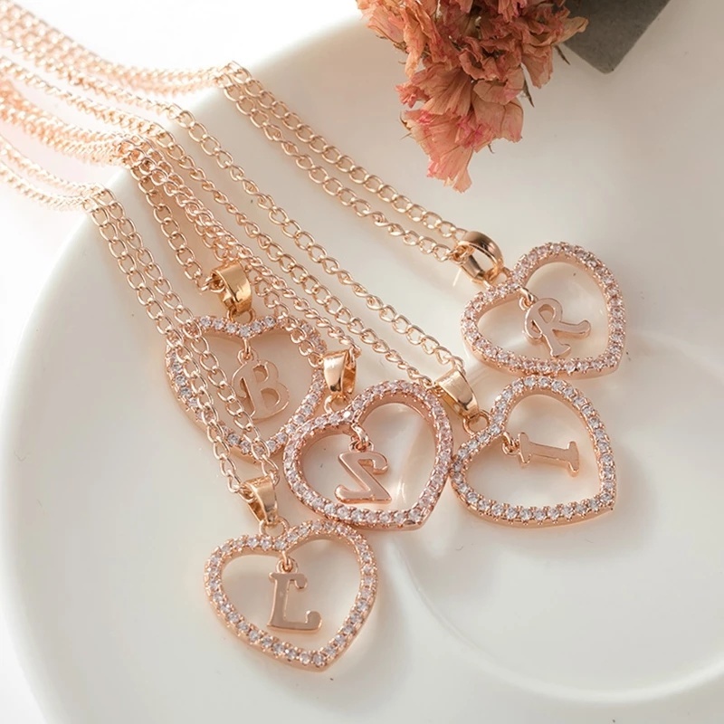 Vòng cổ kim loại mặt hình trái tim và chữ đính đá sang trọng cho nữ
