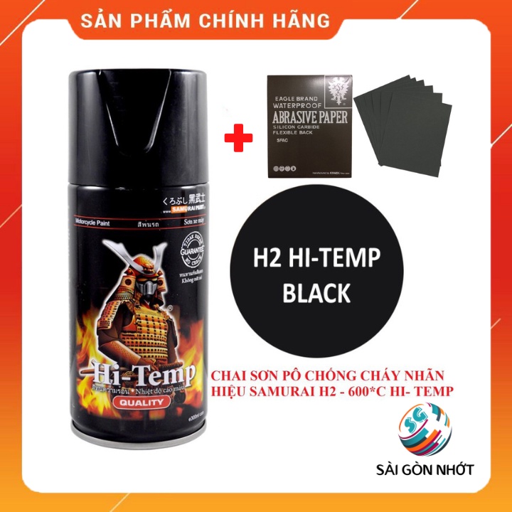 Sơn cổ Pô xe máy, Chịu Nhiệt, Chống Cháy Samurai H2 Đen Mờ 300ml - Chính hãng Samurai