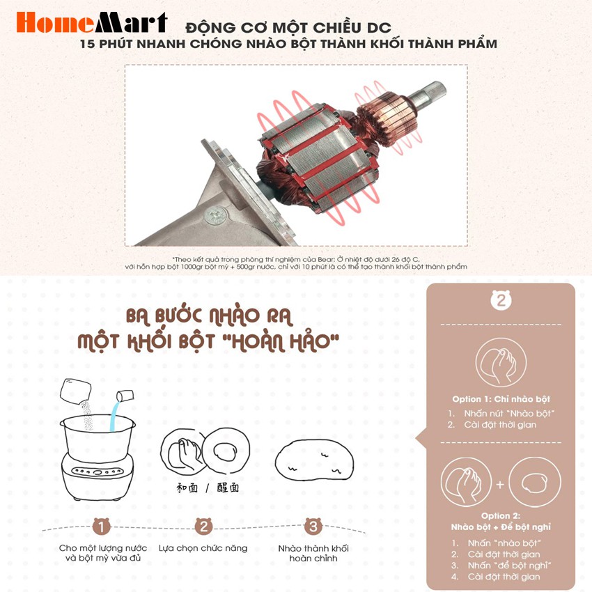 Máy Trộn Bột, Ủ Bột Đa năng, dung tích 5L Bear HMJ-A50B1 (Hàng chính hãng - bảo hành 12 tháng) - HomeMart