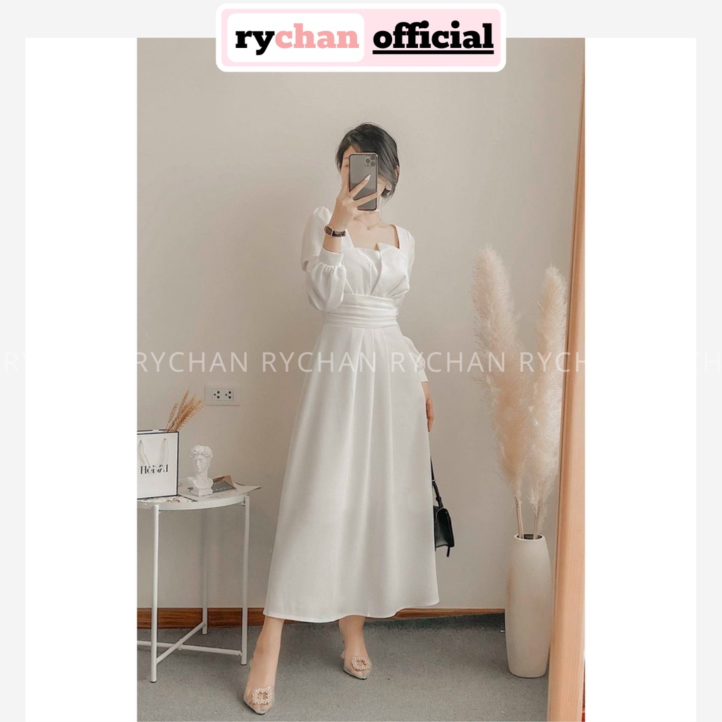 Đầm Xòe Midi Dài Tay Đắp Cổ Chiết Eo 2 Màu Sang Chảnh  - DX0065
