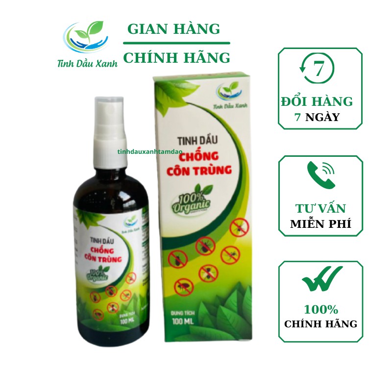 Tinh Dầu Chống Côn Trùng Hữu Cơ Tinh Dầu Xanh Organic xịt chống muỗi cho bé Thiên Nhiên Nguyên Chất 100ML