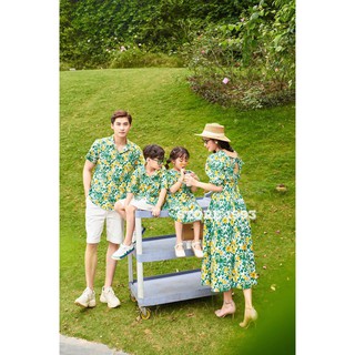 ÁO GIA ĐÌNH HOA XANH VÀNG CỰC NỔI CHẤT THÔ HÀN CAO CẤP (hình thật)