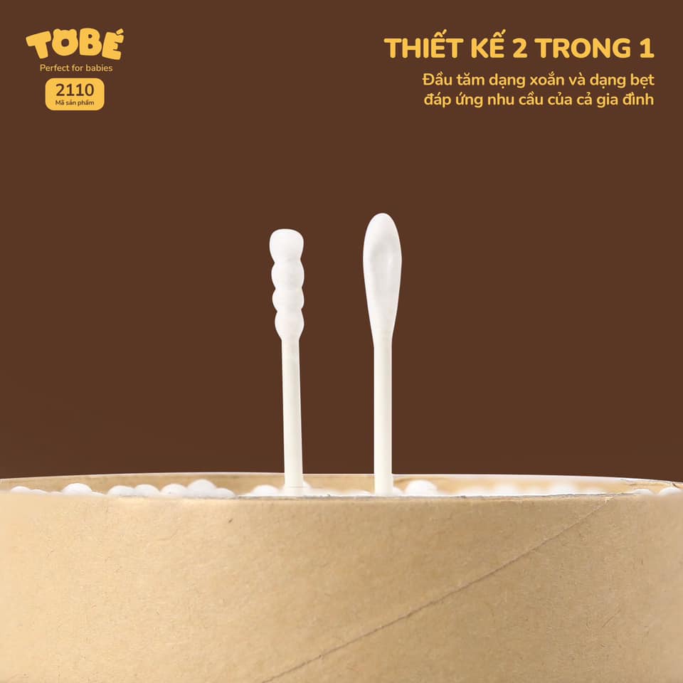 Tăm Bông Sơ Sinh ToBé Cao Cấp Mềm Mịn An Toàn Cho Bé 400c/hộp | Minizon Kids