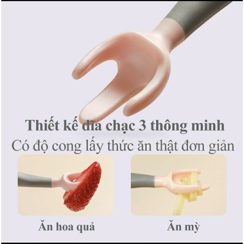 FamiShop Bộ thìa dĩa silicone uốn cong cho bé tập xúc