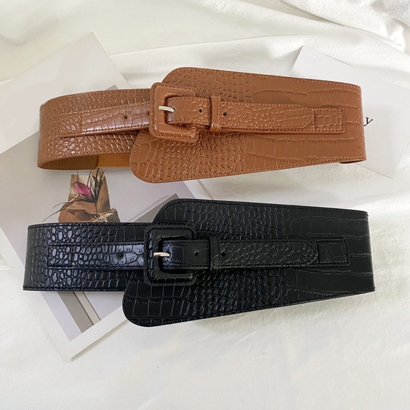 Thắt Lưng Da Bản To Màu Bạc Sang Trọng Co Giãn Dùng Phối Đầm/Đầm Thời Trang Cho Nữ