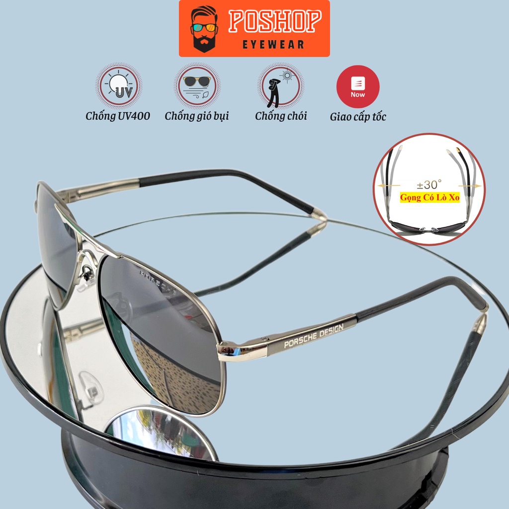 Kính mát nam nữ cao cấp POSHOP tròng phân cực uv400 gọng kim loại thời trang P8503