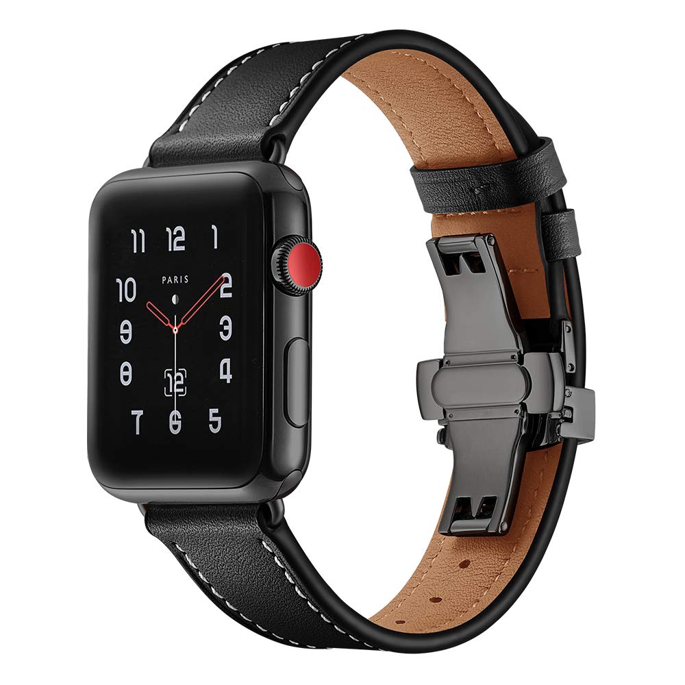 Dây đeo cổ tay bằng da thật thay thế cho đồng hồ Apple Watch 38mm 40mm 42mm 44mm series 6 SE 5 4 3 2 1