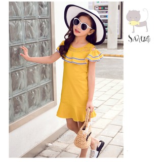 [Set bé ] SIÊU PHẨM MỚI ĐẦM MẸ BÉ TRỄ VAI CỔ REN CAO CẤP TƯƠI MÁT MÙA HÈ MÀU VÀNG