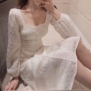 [BB] (Hàng order) Váy cổ vuông tiểu thư đính hạt