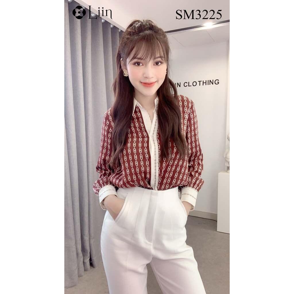 Áo sơ mi nữ màu Đỏ Đô Phối Trắng xinh xắn Liin Clothing SM3225