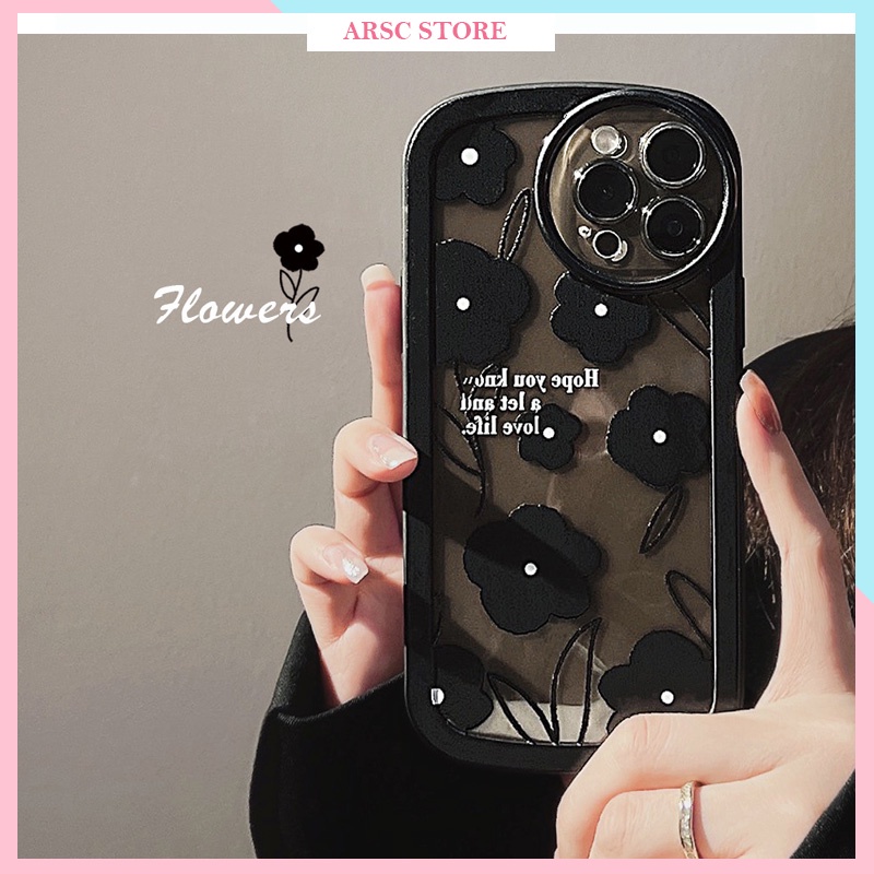 Ốp lưng iphone in họa tiết hoa đen cho Iphone 7 8 Plus SE X XS XS Max 11 12 13 14 15 Pro Max Plus