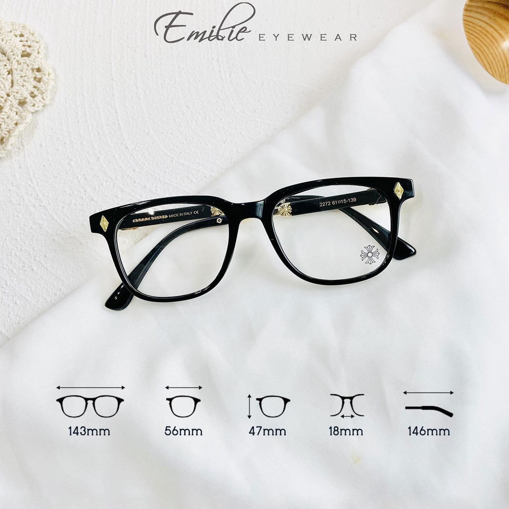 Gọng kính nhựa vuông Unisex nhiều màu Emilie eyewear phụ kiện thời trang 2272