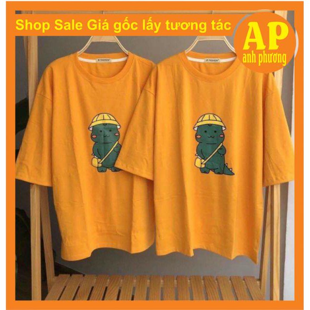 Áo phông khủng long đeo túiÁo phông thun trơn nam nữform thụng tay lỡ unisexmềm mịn freesizeco giãn 4 chiều