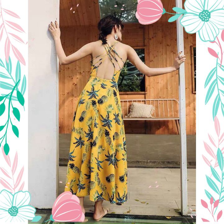 Váy Đầm Maxi Đi Biển 2 Dây Siêu Sang Kèm Tuban Đầm Maxi Hở Lưng QC13 | BigBuy360 - bigbuy360.vn