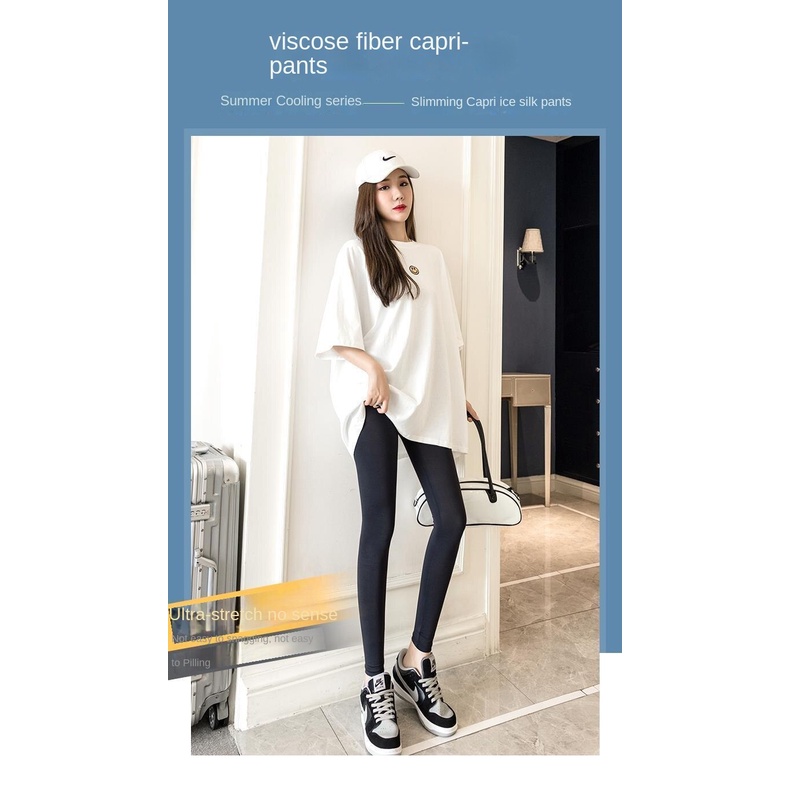 Quần Legging Lụa Bóng Lưng Cao Ôm Dáng Thời Trang Mùa Hè Cho Nữ