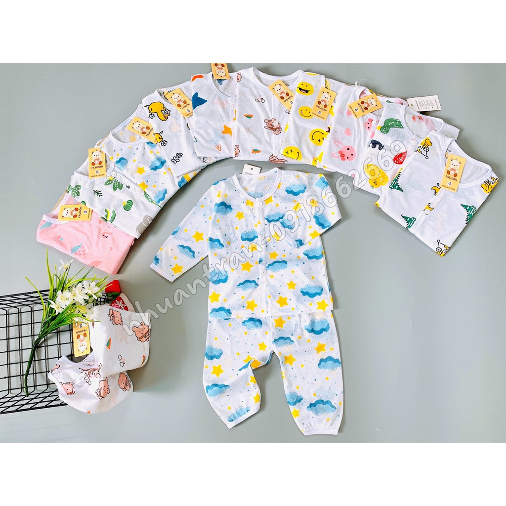 [Mã SKAMCLU8 giảm 10% cho đơn từ 100K] Bộ dài tay thông hơi cài khuy, bé trai bé gái size 3-15kg