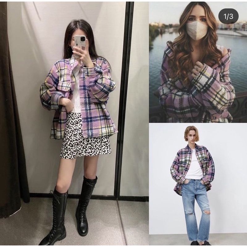 Áo khoác dạ kẻ ô hồng