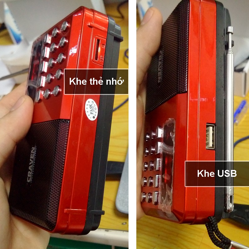 máy nghe đài FM hỗ trợ khe cắm thẻ nhớ,CỔNG USB nghe to và rõ dành cho người già cr65