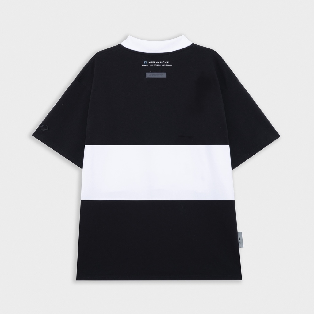Áo polo nam nữ local brand unisex Outerity Cá Sấu Cross - Italics / Màu Đen&amp;Trắng - ORT.B 707