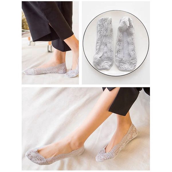 Set 5 Đôi Tất Thuyền Vô Hình Vải Cotton Phối Ren Thoáng Khí Thời Trang Cho Phụ Nữ