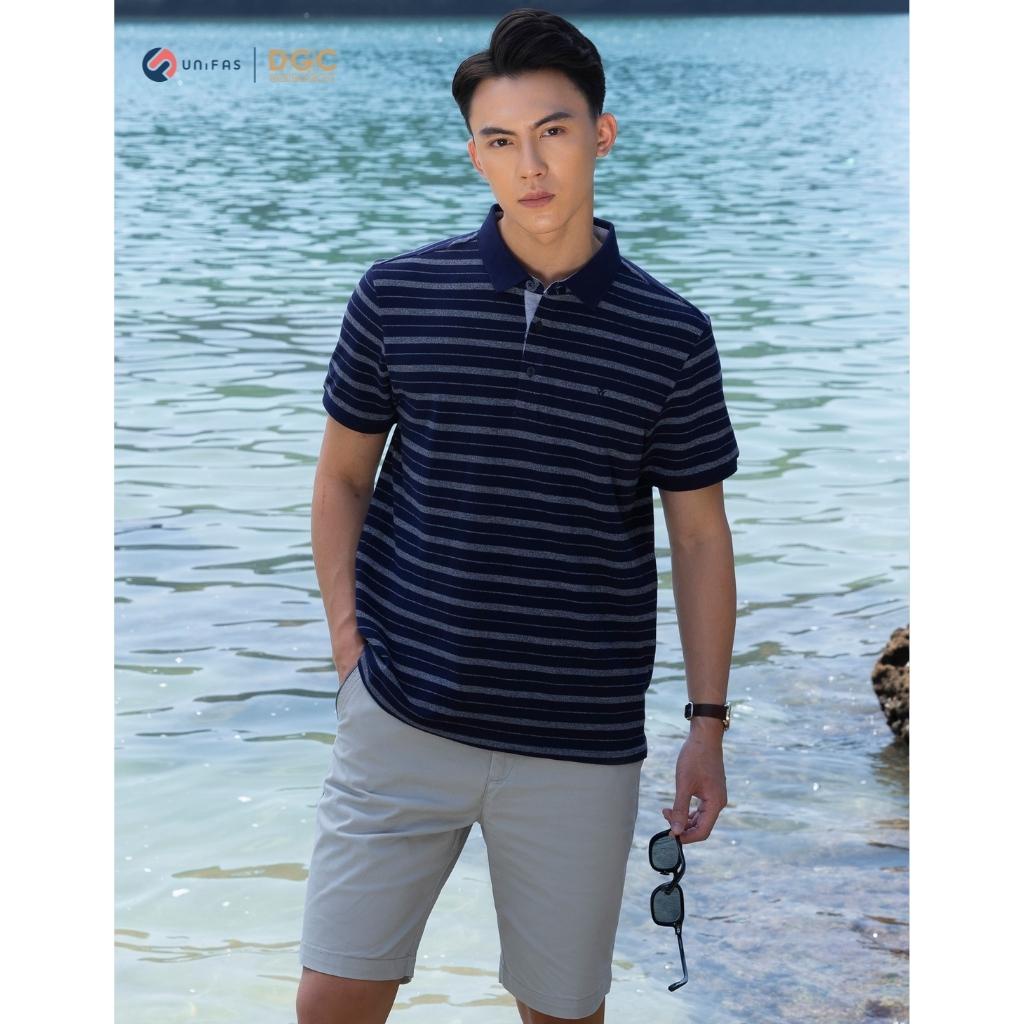 Áo polo nam DGCs ngắn tay họa tiết kẻ ngang phong cách năng động, chất Cotton cao cấp thoáng mát SAPBB05M