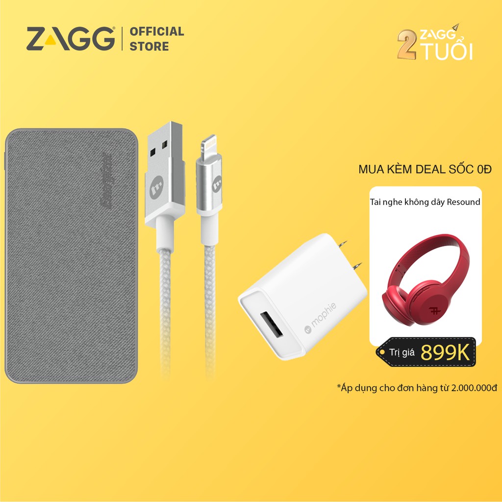 Combo: Sạc Mophie 10w - Cáp Mophie lightning 1M - Sạc dự phòng bọc vải Energizer Fabric 10000mAh - UE10043