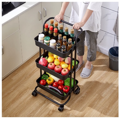 kệ Spa 3 Tầng Màu Đen Có Bánh Xe Loại Tốt Kệ Xe Đẩy 3 Ngăn Dùng Trong Spa Thẩm Mỹ Viện