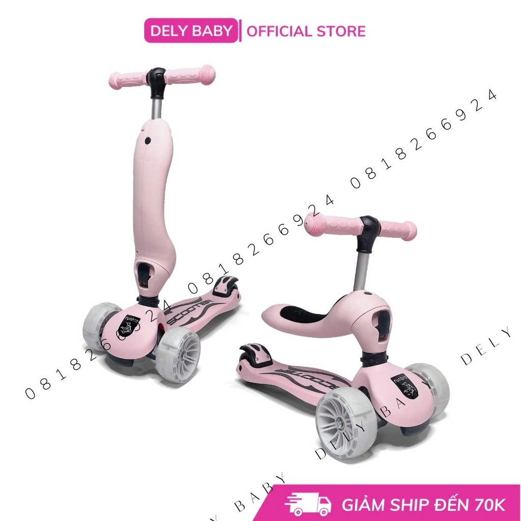 Xe Trượt Scooter Runbro Trẻ Em 2 Chế Độ 2 in 1 - Xe Chòi Chân Bánh Xe Có Đèn Cho Bé 1 Đến 8 Tuổi