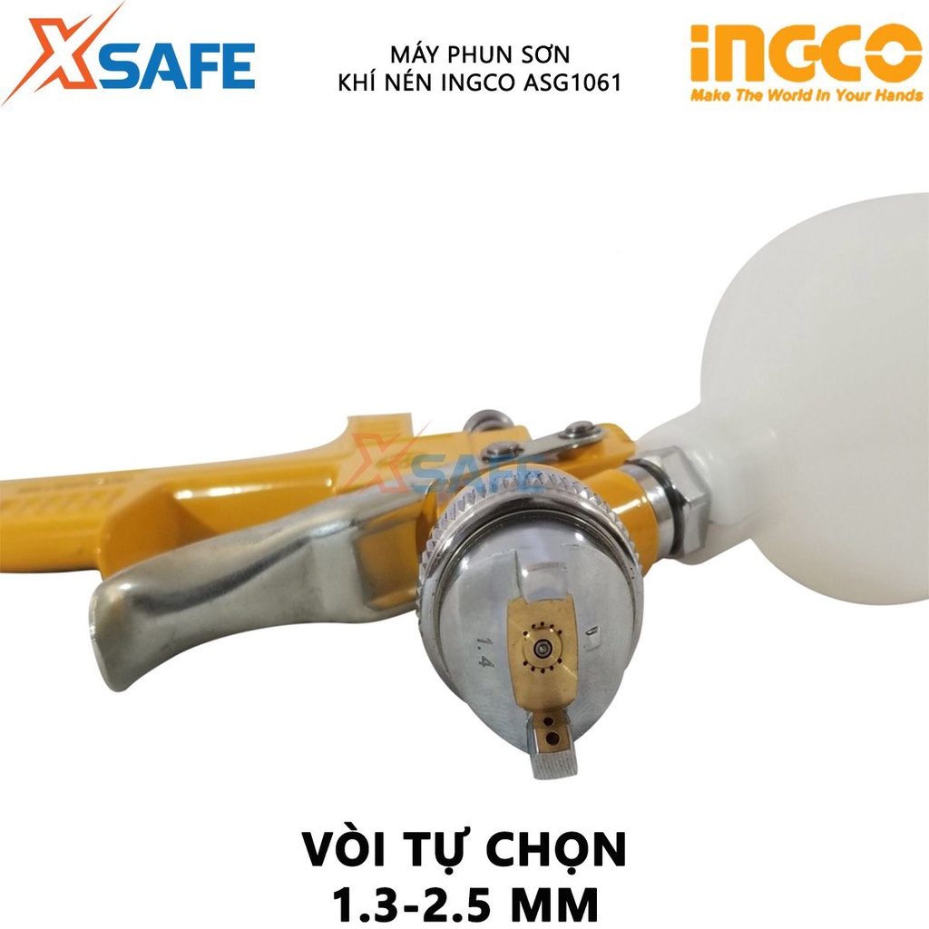 Máy phun sơn khí nén INGCO ASG1061 Súng phun sơn dung tích 600cc dùng trong sơn gỗ, sơn ô tô, xe máy, nội thất