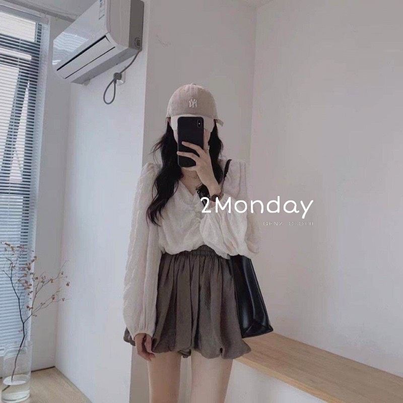 [Ảnh thật/Video] Set đồ xinh áo nhún bèo và quần short bo gấu bèo