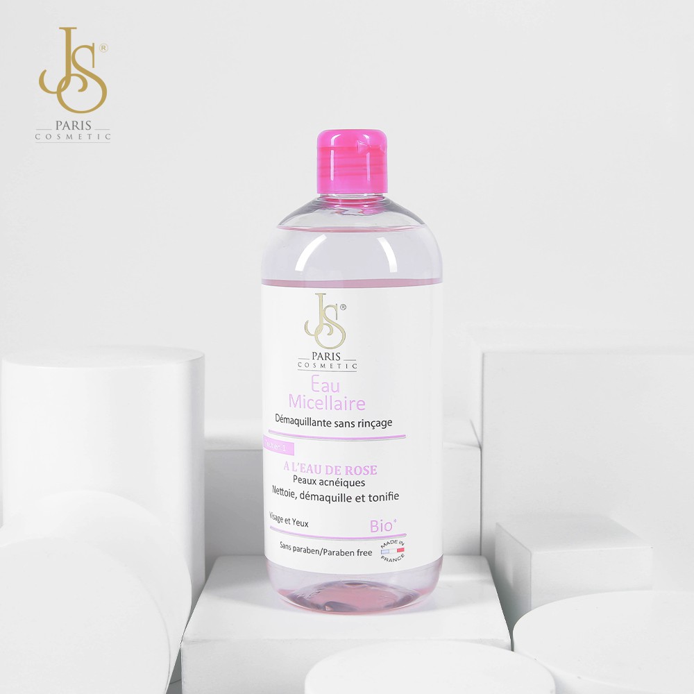 Nước tẩy trang JS Cosmetic Paris Eau Micellaire chiết xuất lô hội và hoa hồng 500ml