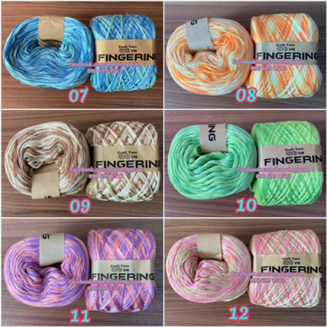 Sợi Cotton FINGERING màu loang (cuộn 100gr)