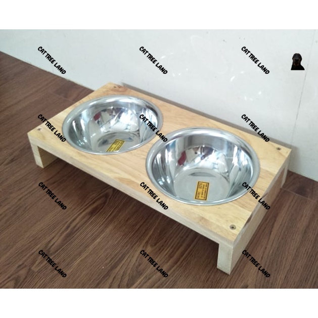 KHAY ĂN BẰNG GỖ TỰ NHIÊN, CHỐNG NƯỚC, KÈM BÁT ĂN CHÓ MÈO BẰNG INOX