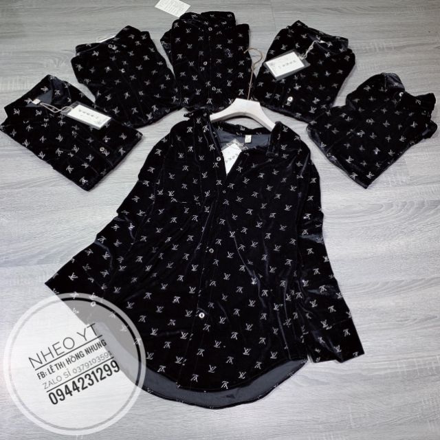 Áo sơ mi nhung dáng suông siêu xinh có ảnh thật